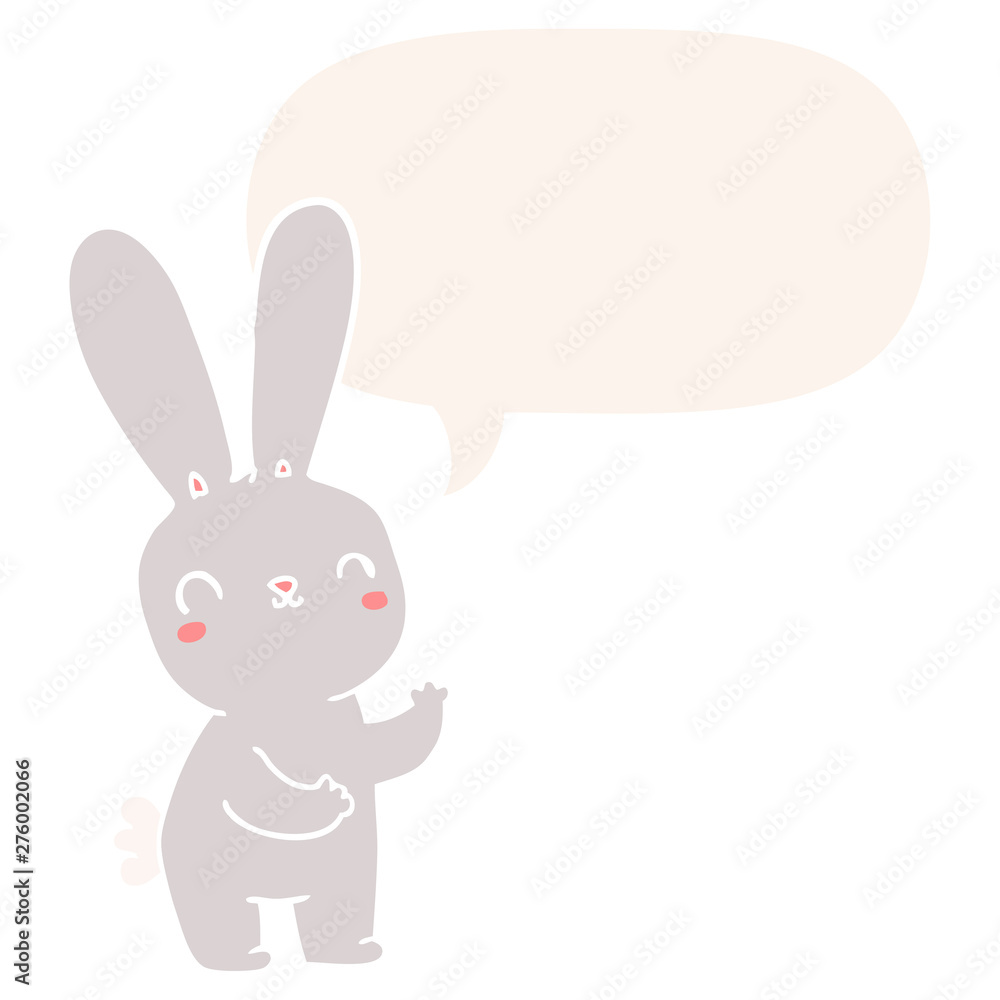 cute cartoon rabbit and speech bubble in retro style cute cartoon rabbit and speech bubble in retro style