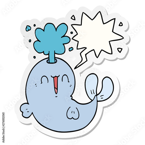 cartoon whale spouting water and speech bubble sticker