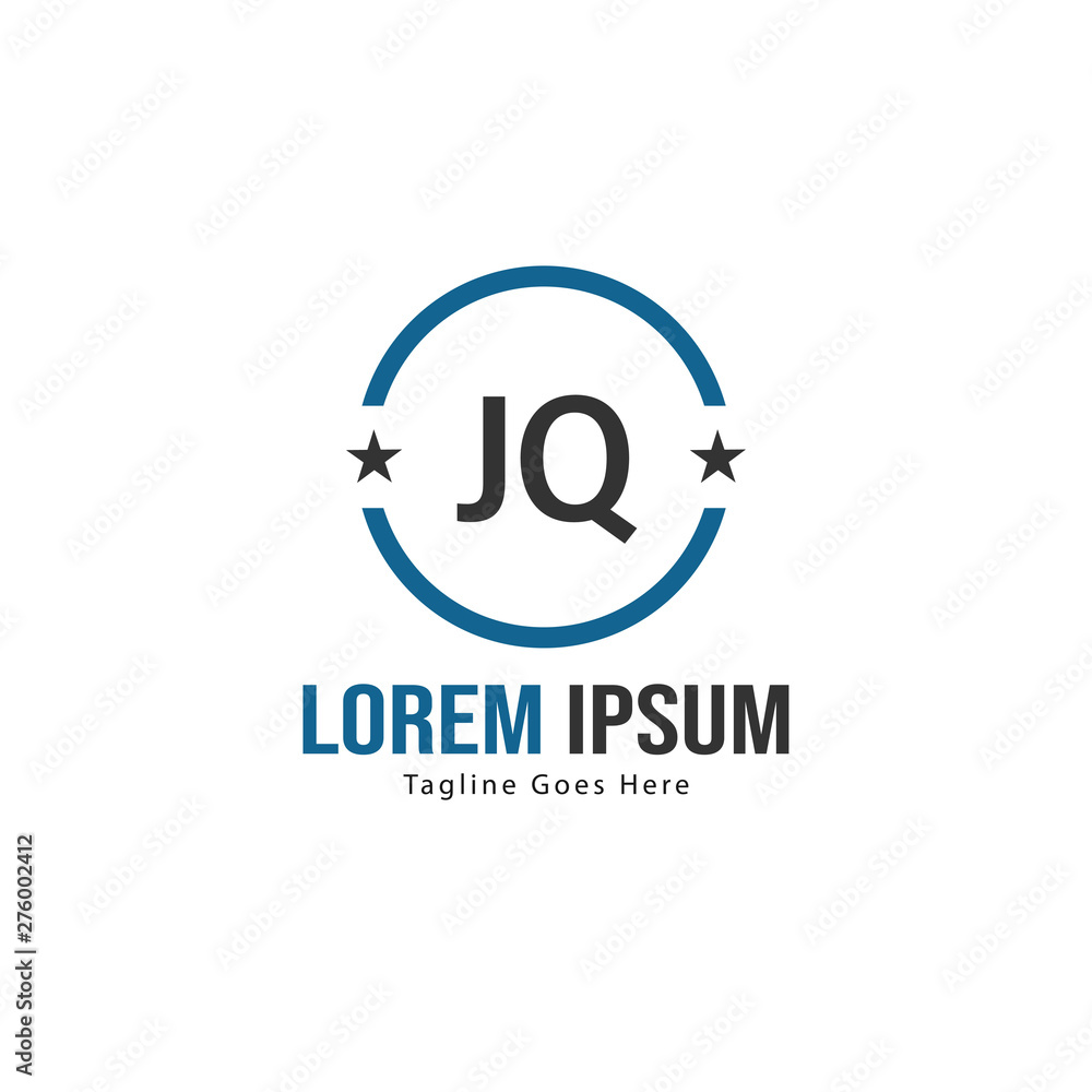 Initial JQ logo template with modern frame. Minimalist JQ letter logo vector illustration