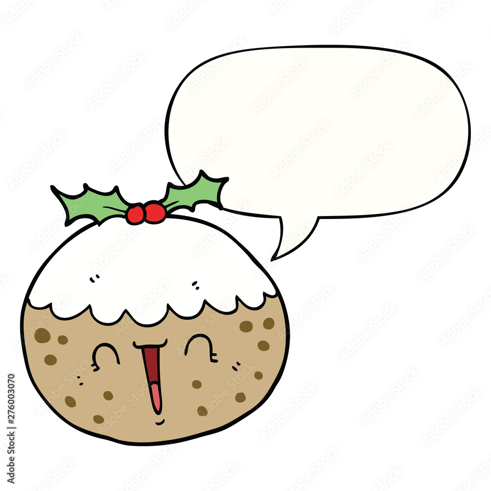 cute cartoon christmas pudding and speech bubble