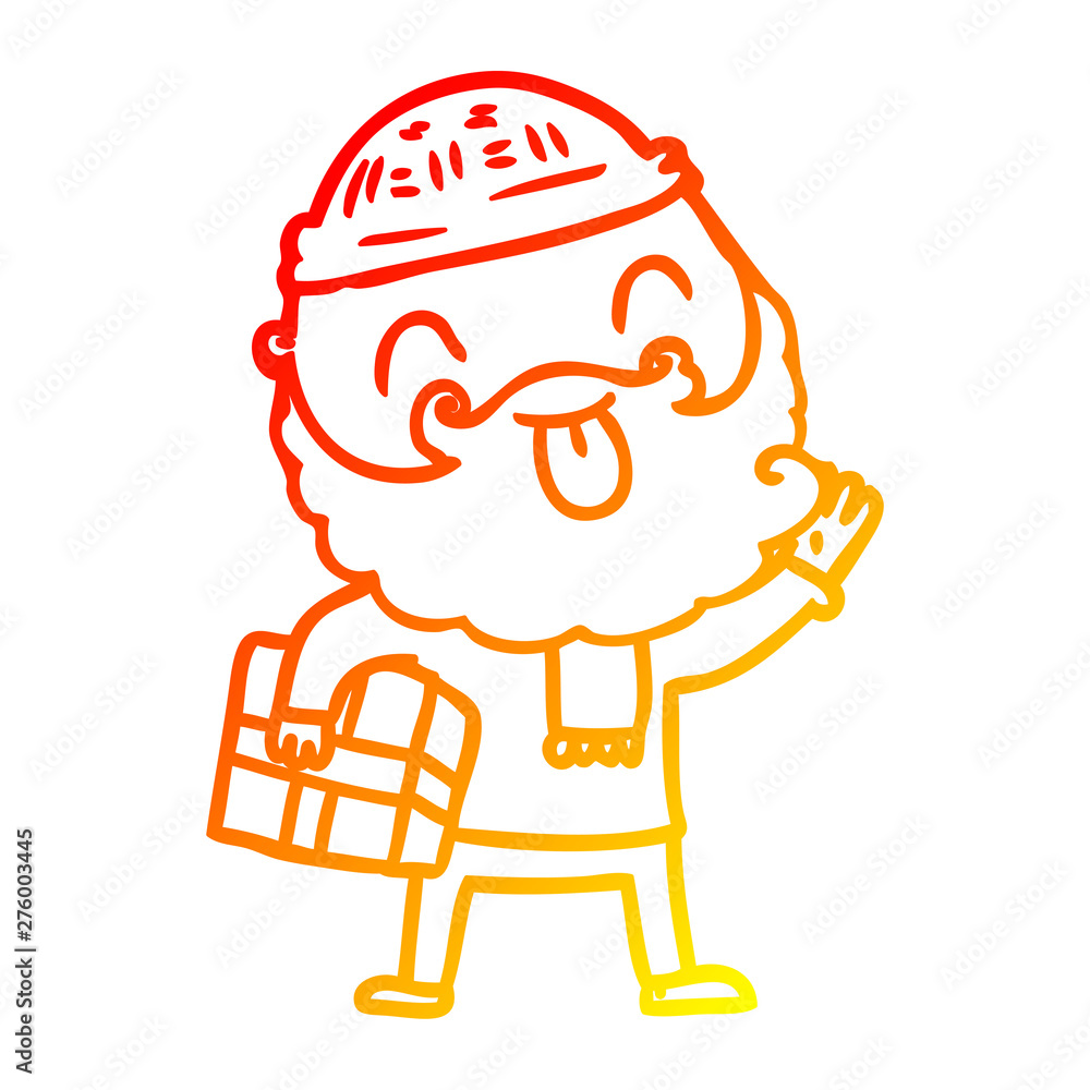 warm gradient line drawing man with beard carrying christmas present warm gradient line drawing man with beard carrying christmas present