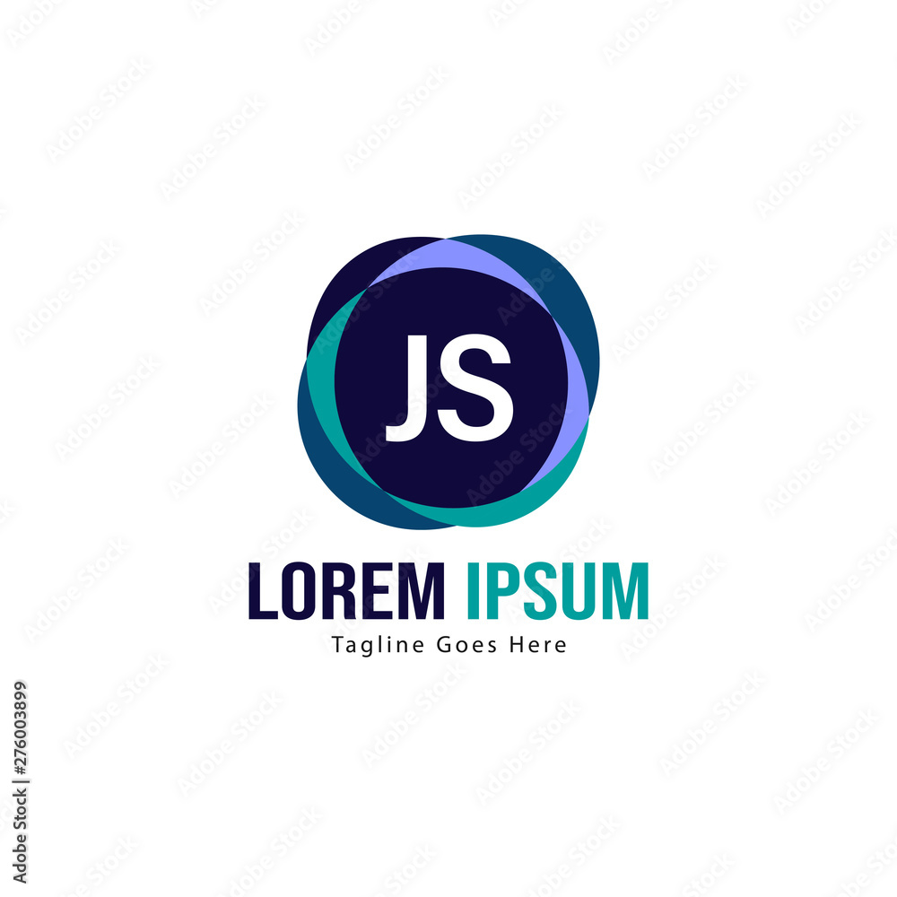 Initial JS logo template with modern frame. Minimalist JS letter logo vector illustration