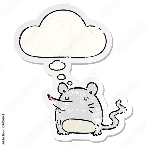 cartoon mouse and thought bubble as a distressed worn sticker