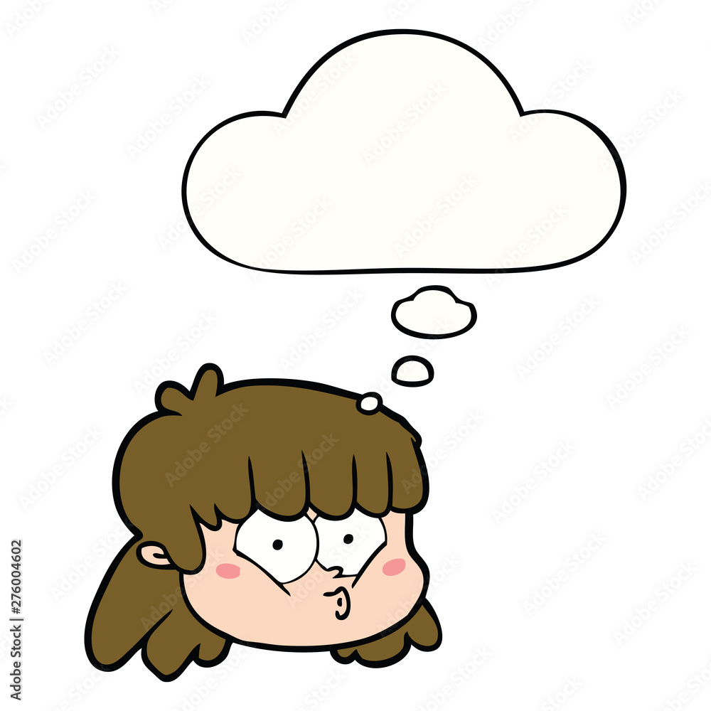 cartoon female face and thought bubble cartoon female face and thought bubble