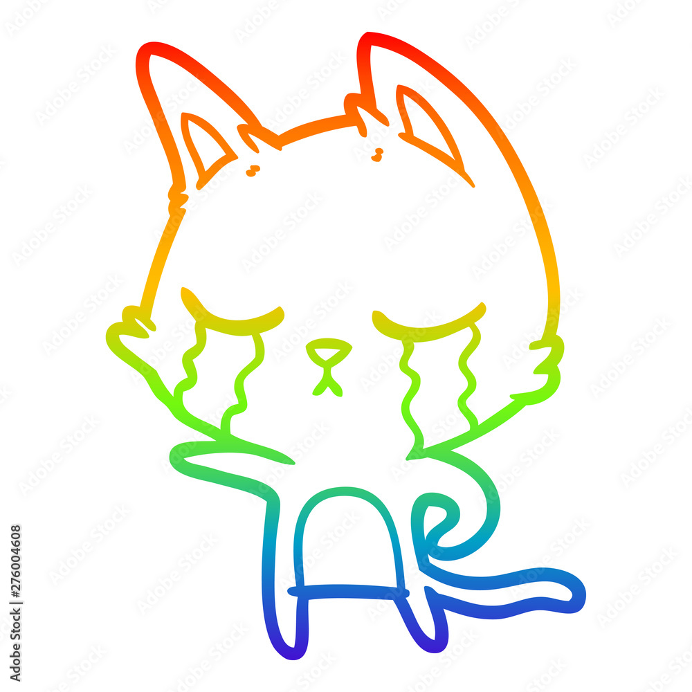 rainbow gradient line drawing crying cartoon cat pointing rainbow gradient line drawing crying cartoon cat pointing