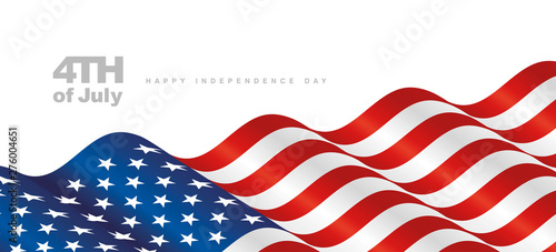 4th July USA Independence Day waving flag blue red white background banner