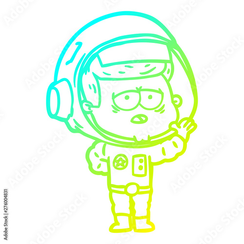 cold gradient line drawing cartoon tired astronaut