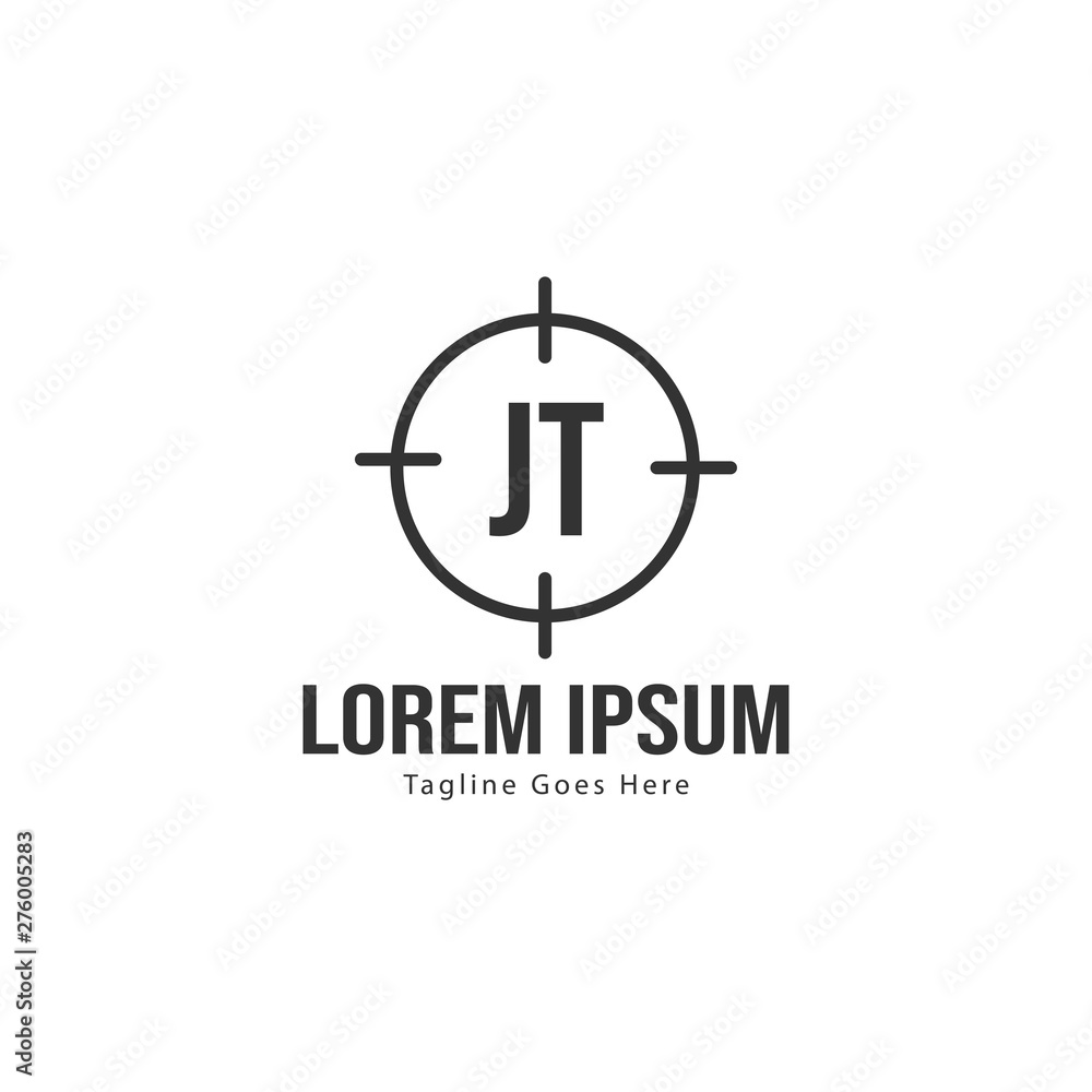 Initial JT logo template with modern frame. Minimalist JT letter logo vector illustration