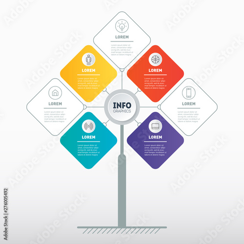 Brochure design template. Business presentation concept with 4 or 7 options. Tree, info graphics or diagram. Vector infographic of technology or education process with four or seven steps.