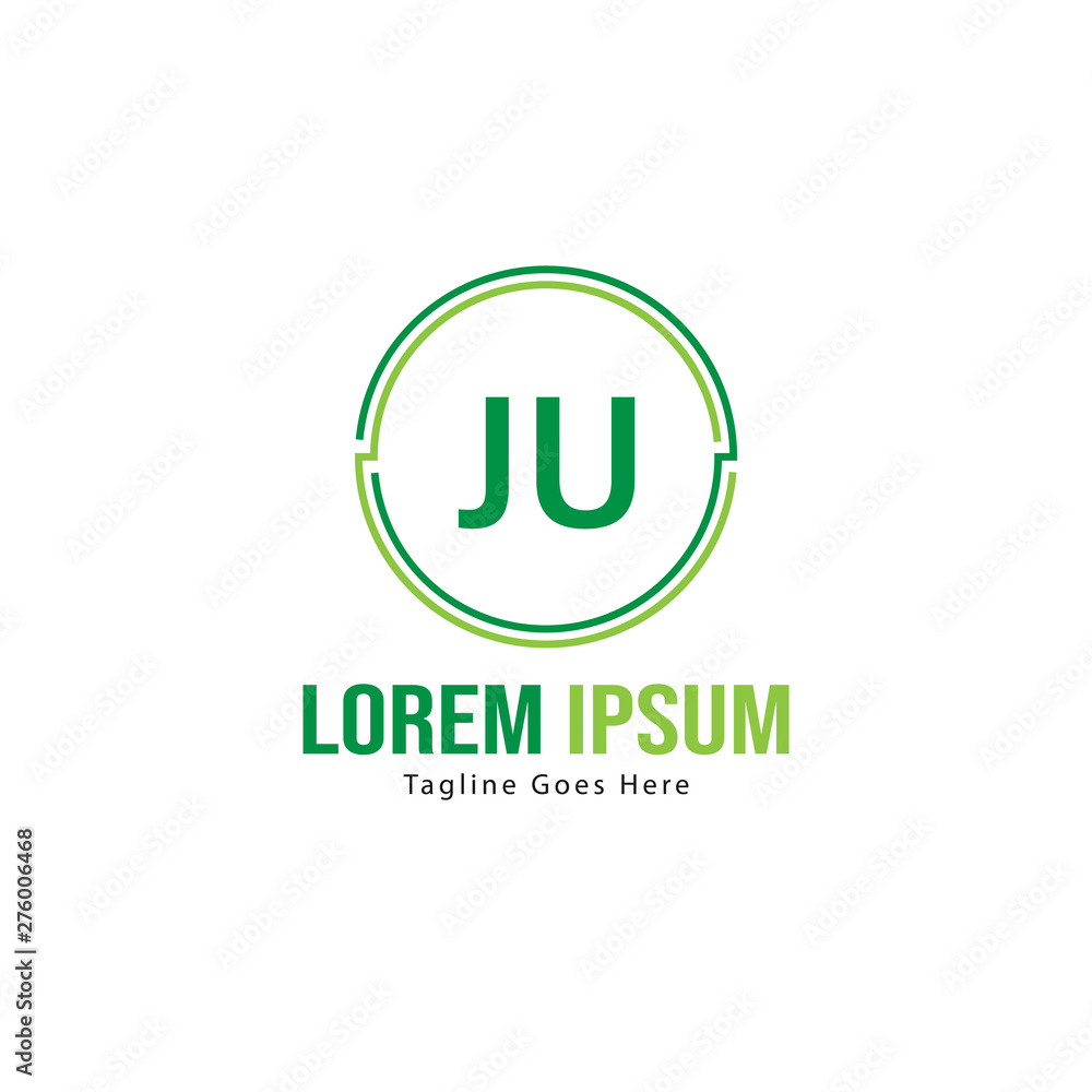 Initial JU logo template with modern frame. Minimalist JU letter logo vector illustration