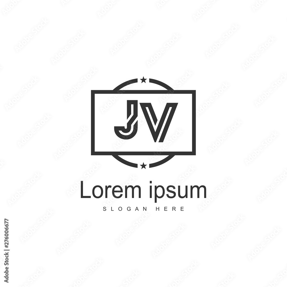 Initial JV logo template with modern frame. Minimalist JV letter logo vector illustration