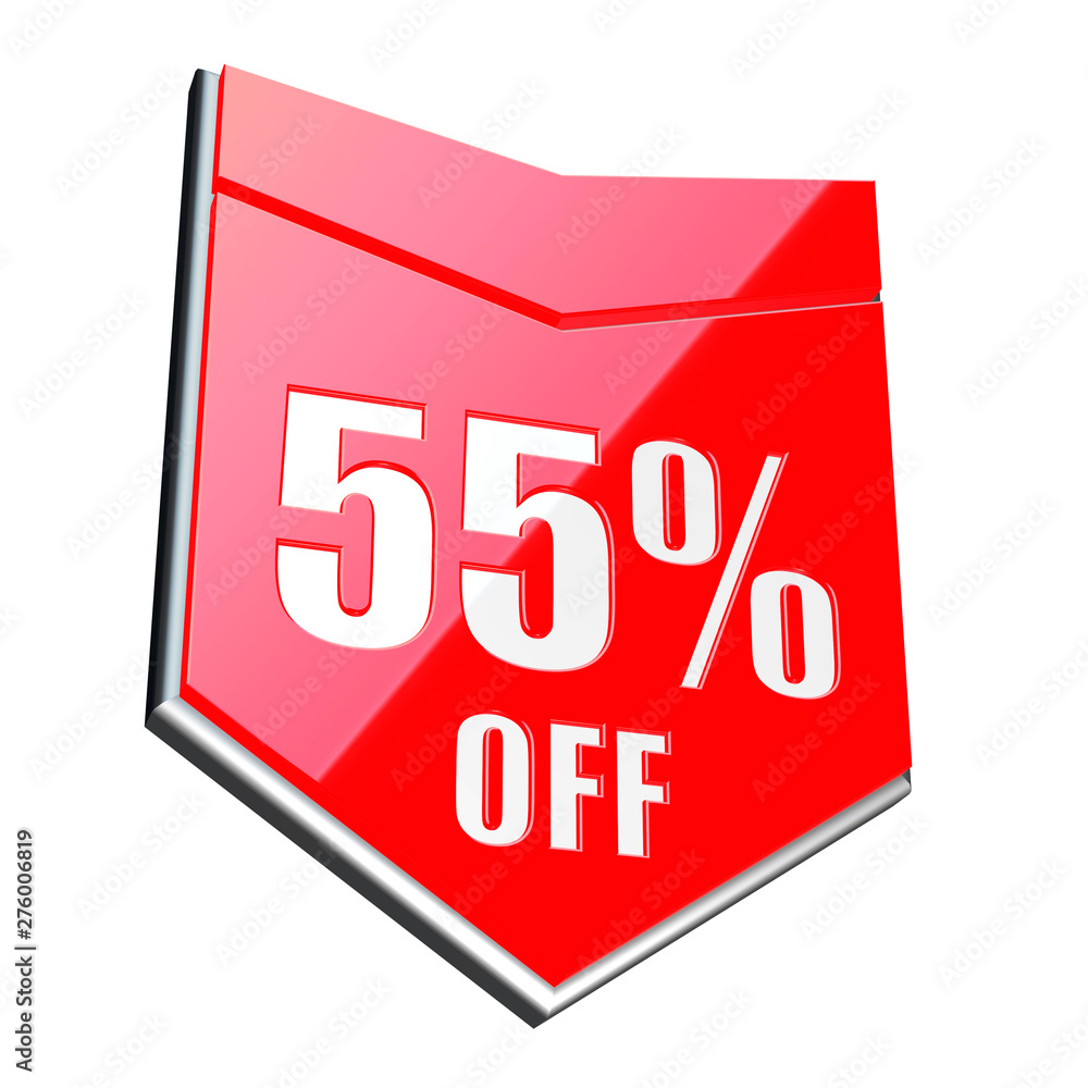 55 percent off red arrow - 3D render glossy red icon 55 percent off red arrow - 3D render glossy red icon
