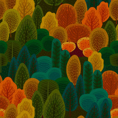 Fototapete Waldmuster Abstrakter Herbstwald mit Sträuchern Muster  © Nadia Grapes