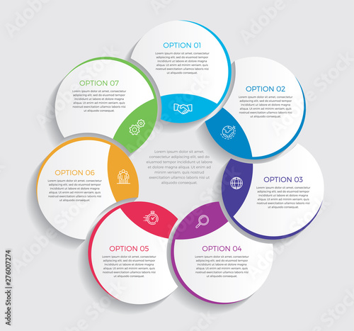 Infographic design vector and marketing icons can be used for workflow layout, diagram, annual report, web design.  Business concept with 7 options, steps or processes. - Vector 