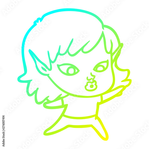 cold gradient line drawing pretty cartoon elf girl