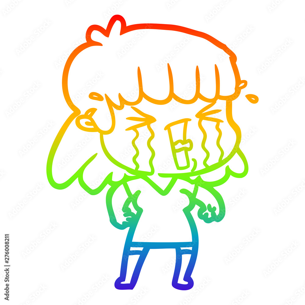rainbow gradient line drawing cartoon woman in tears rainbow gradient line drawing cartoon woman in tears