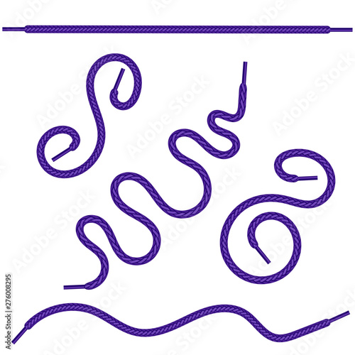 Set of Blue Shoelace Isolated on White Background.
