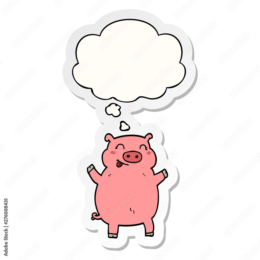 cartoon pig and thought bubble as a printed sticker cartoon pig and thought bubble as a printed sticker