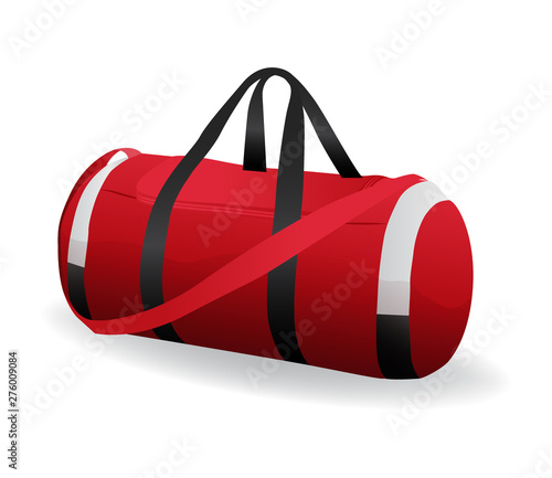 Red sport bag for sportswear and equipment icon isolated