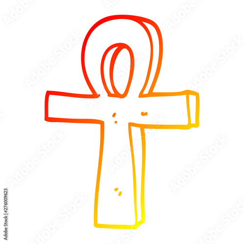 warm gradient line drawing cartoon of an ankh