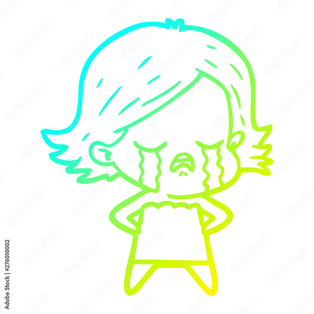 Obraz premium cold gradient line drawing cartoon girl crying
