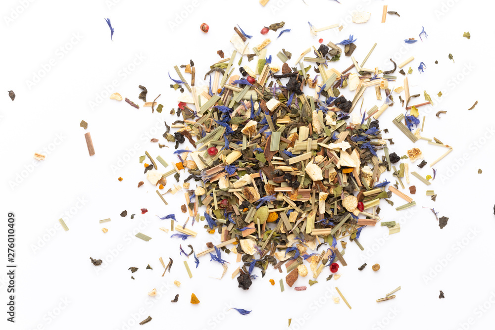 Herbal tea on a white background. Top view. Herbal tea on a white background. Top view.