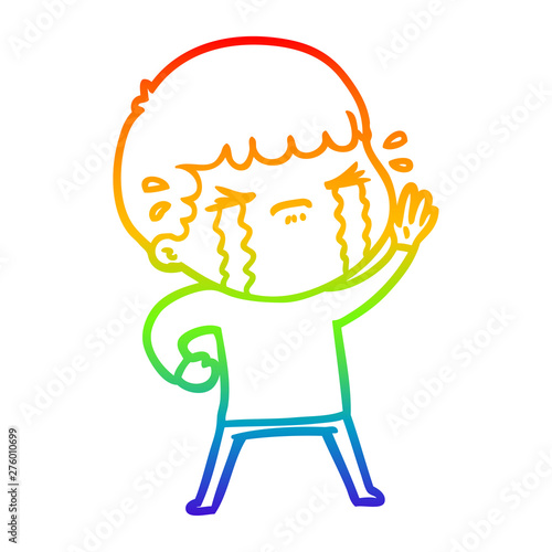 rainbow gradient line drawing cartoon man crying