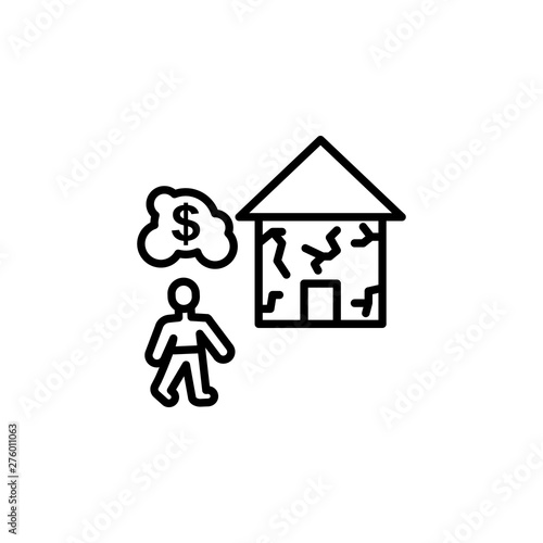 home earthquake migration outline icon. element of migration illustration icon. signs, symbols can be used for web, logo, mobile app, UI, UX