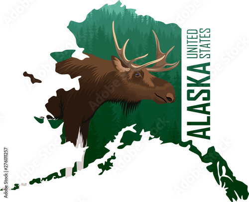 vector Alaska - American state map with moose