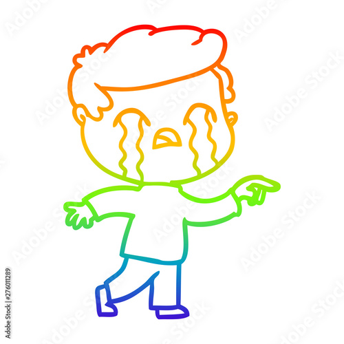 rainbow gradient line drawing cartoon man crying