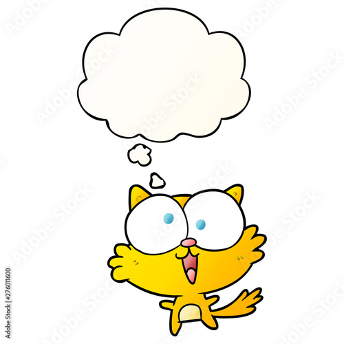 crazy cartoon cat and thought bubble in smooth gradient style