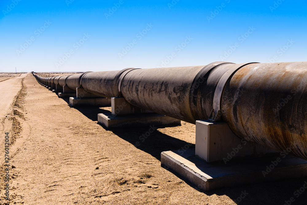 Large steel water pipe, which brings drinking water to the Namibian seaside town of Swakopmund, Namibia.