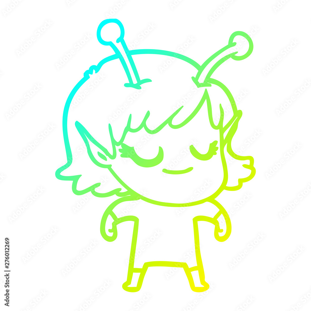 cold gradient line drawing smiling alien girl cartoon cold gradient line drawing smiling alien girl cartoon
