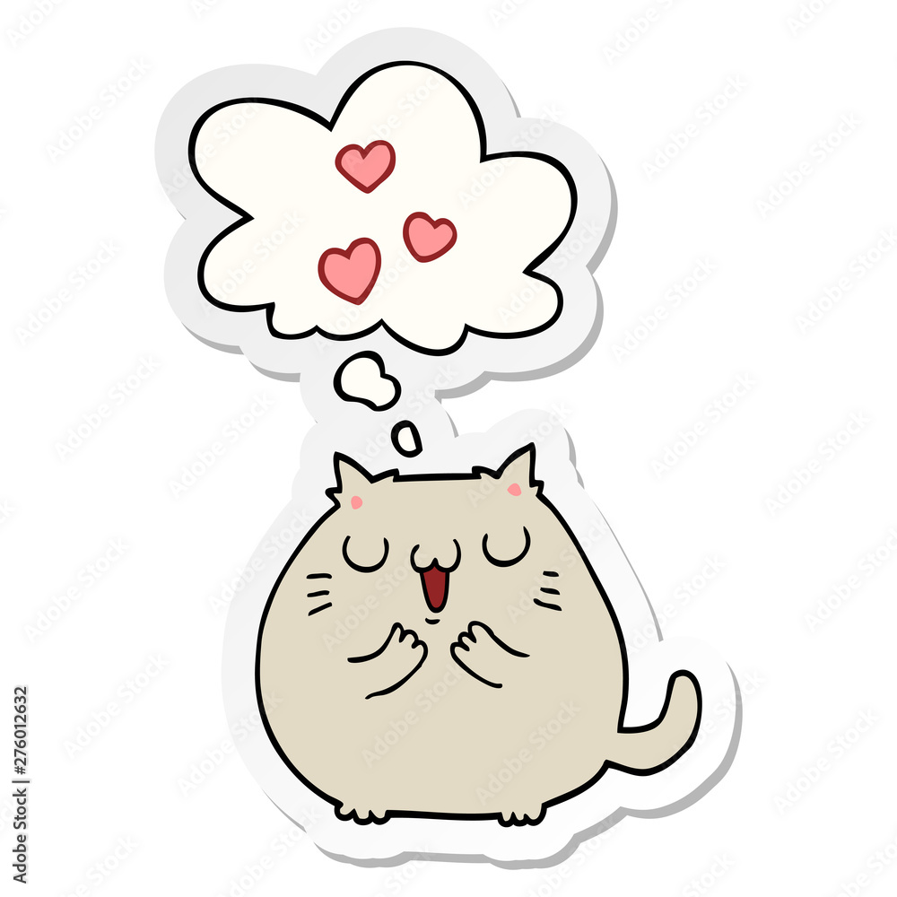 cute cartoon cat in love and thought bubble as a printed sticker cute cartoon cat in love and thought bubble as a printed sticker