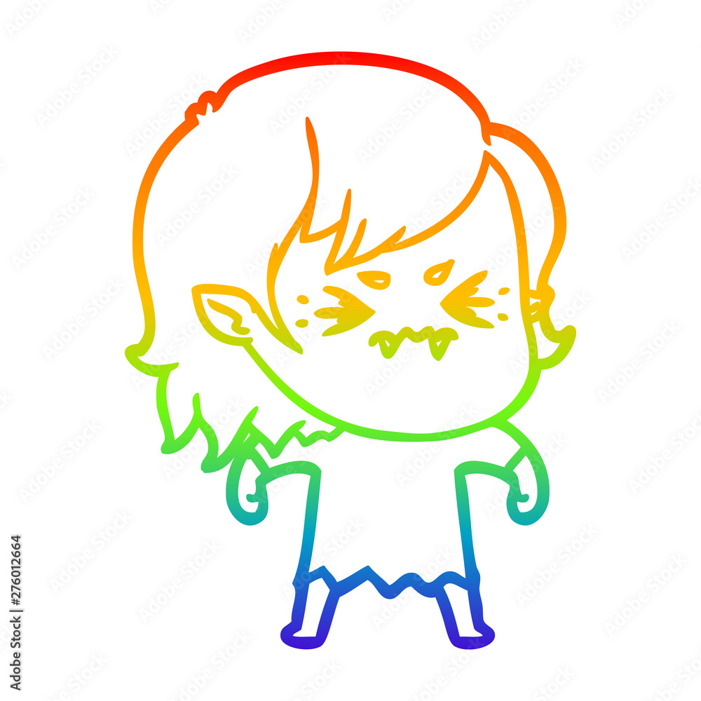 rainbow gradient line drawing annoyed cartoon vampire girl rainbow gradient line drawing annoyed cartoon vampire girl