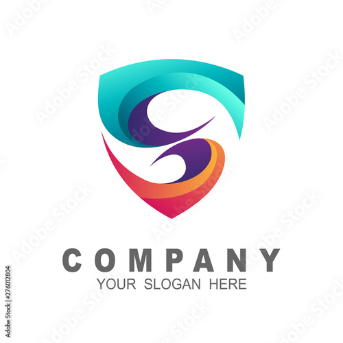 Shield letter s initial logo template+ letter s with colorful logo design