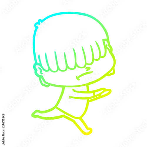 cold gradient line drawing cartoon boy with untidy hair