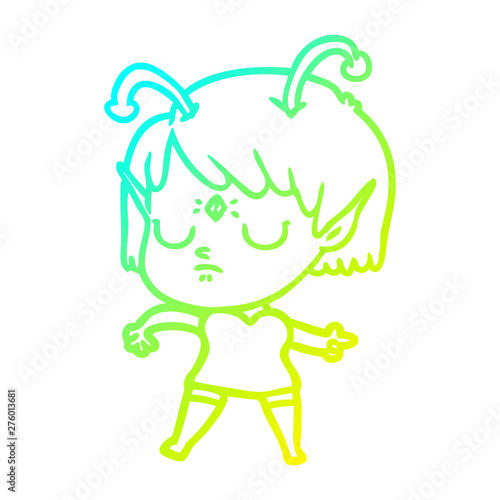 cold gradient line drawing cartoon alien girl