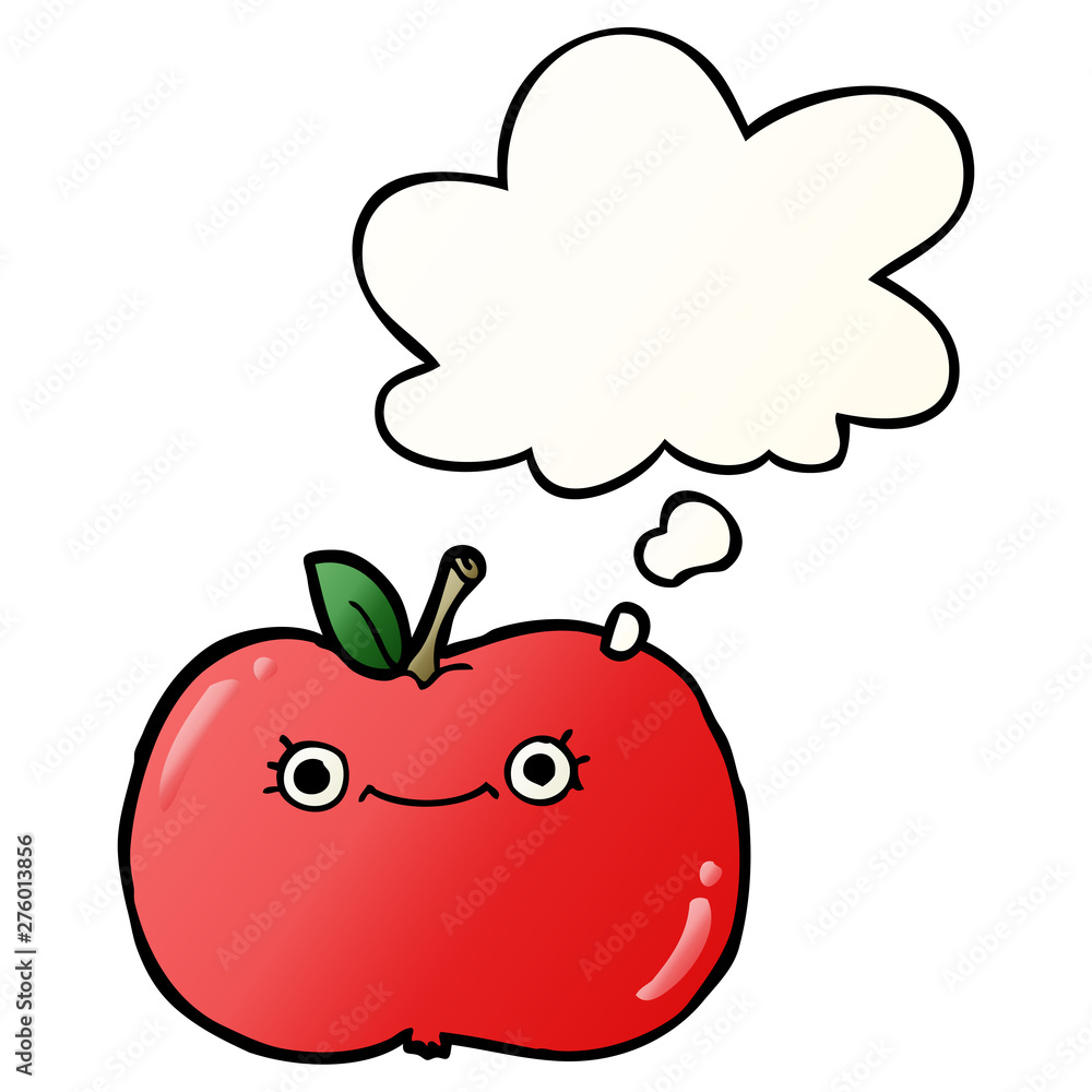 Obraz premium cute cartoon apple and thought bubble in smooth gradient style