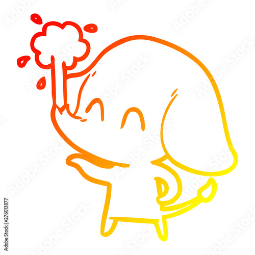 warm gradient line drawing cute cartoon elephant spouting water