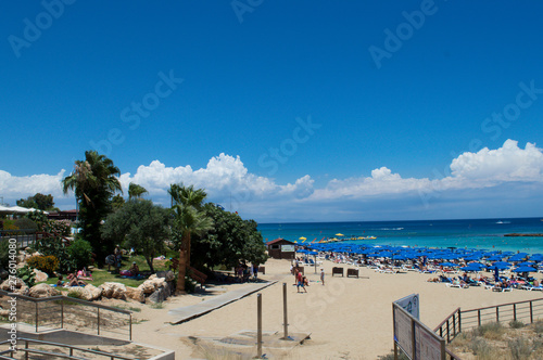 Seaview on the beach, sunny day in Protaras, Cyprus on June 18, 2018.