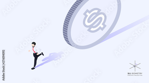Businessman running away from money.
