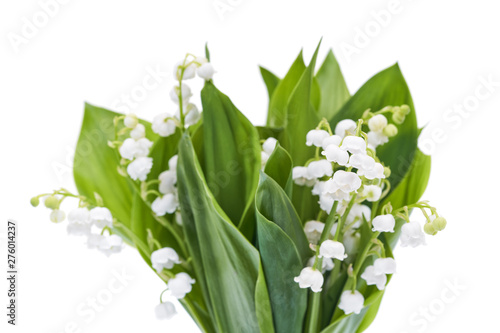Bouquet of white lilies of the valley isolated on white.