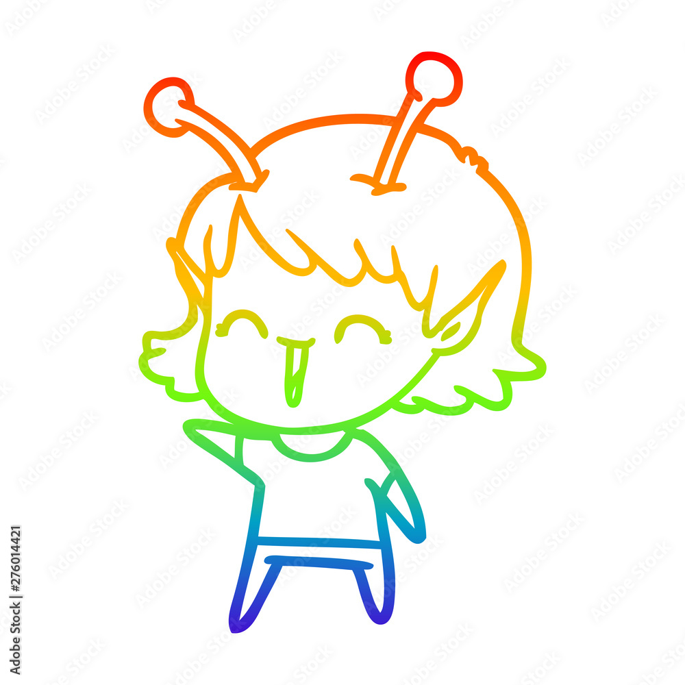 rainbow gradient line drawing cartoon alien girl laughing rainbow gradient line drawing cartoon alien girl laughing