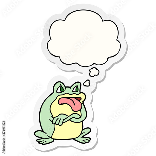 grumpy cartoon frog and thought bubble as a printed sticker