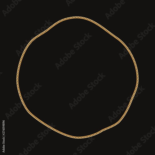 Round frame made with golden chain. On black. Vector illustration