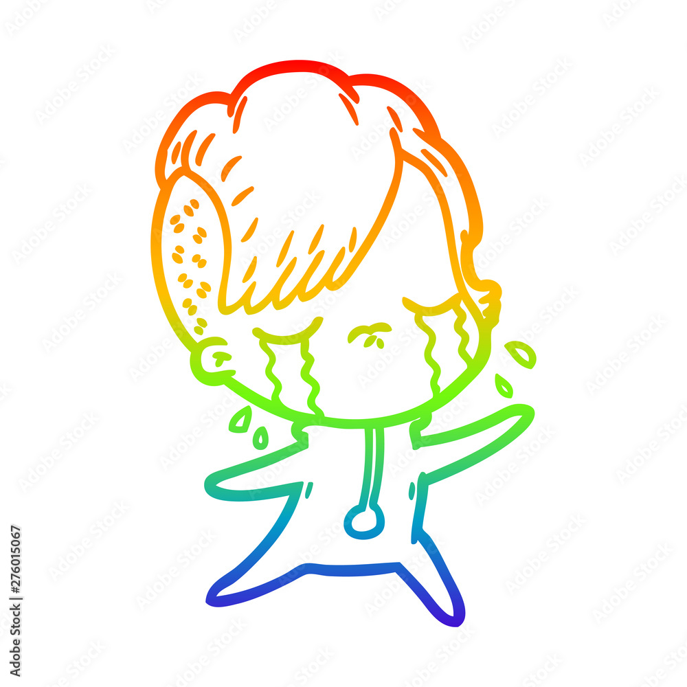 rainbow gradient line drawing cartoon crying girl wearing space clothes rainbow gradient line drawing cartoon crying girl wearing space clothes