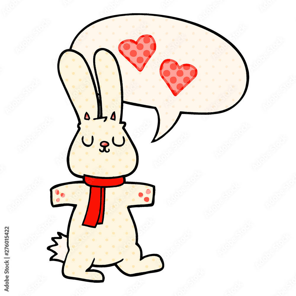 cartoon rabbit in love and speech bubble in comic book style cartoon rabbit in love and speech bubble in comic book style