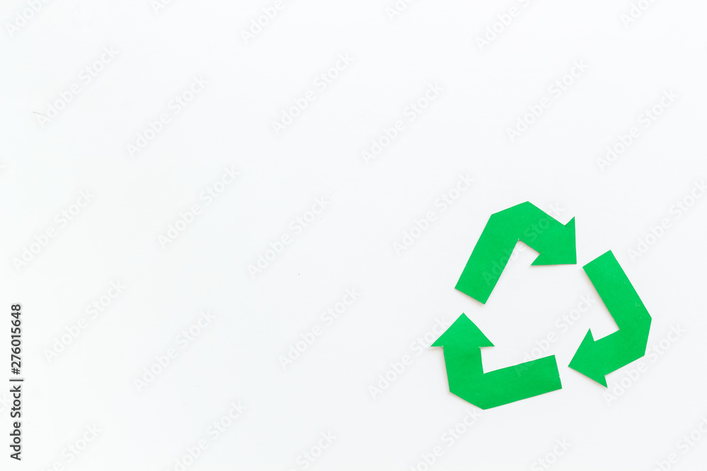 Recycling symbol for ecology on white background top view mock up Recycling symbol for ecology on white background top view mock up