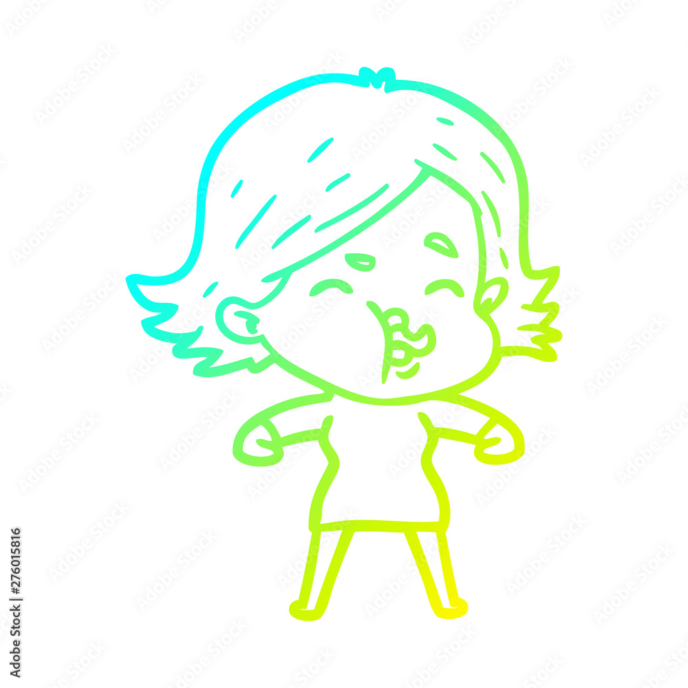 Obraz premium cold gradient line drawing cartoon girl pulling face